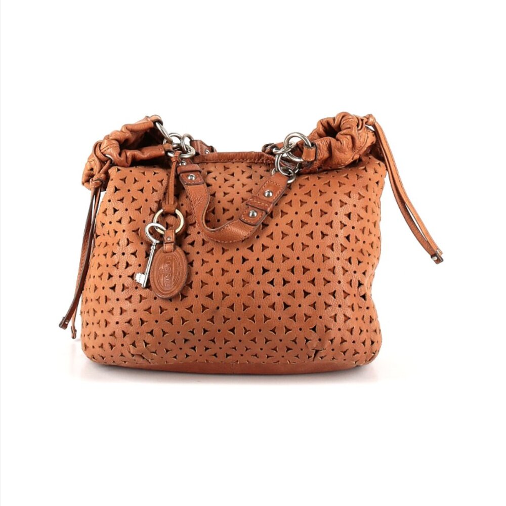 VINTAGE - Like New - FOSSIL TAVA HOBO BAG in Saddle Brown - Flowers!